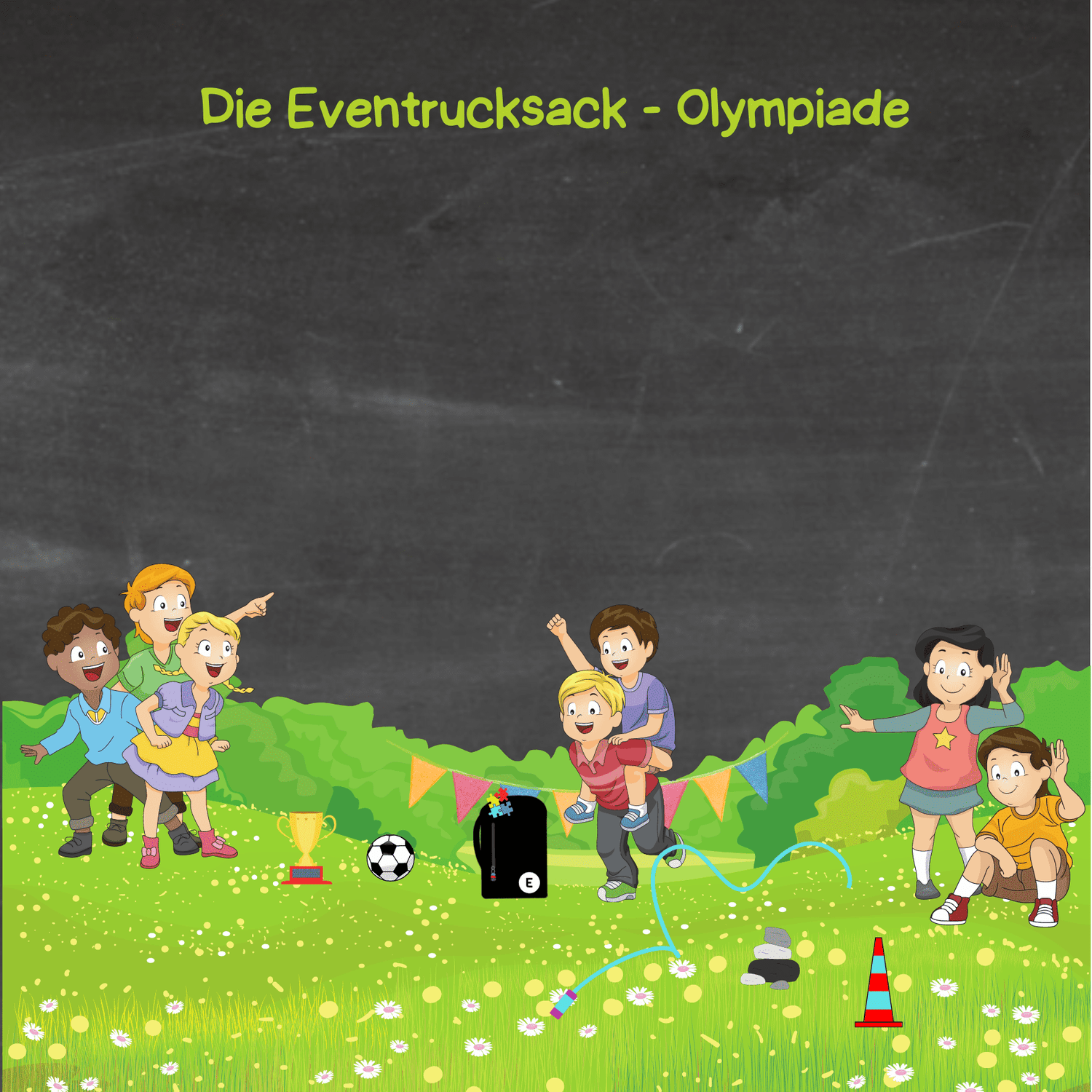 Kindergartenkinder treten bei einem Kindergartenfest bei der Eventrucksackolympiade gegeneinander an