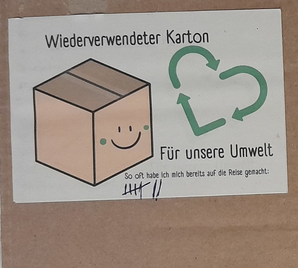 Kartonkreislauf - Wir verwenden unsere Kartons, mit der wir unsere Erlebnisse verschicken, mehrfach