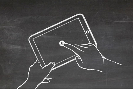 Eine Hand, die auf einem Tablet ein Erlebnis auswählt (Zeichnung)
